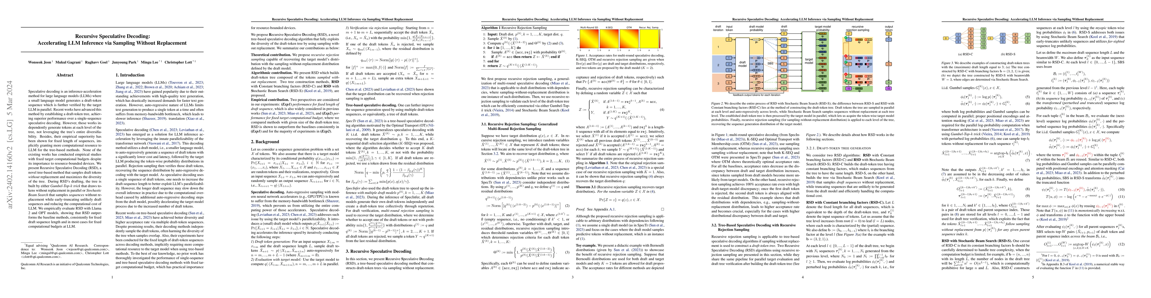 Thumbnail for Recursive Speculative Decoding: Accelerating LLM Inference via Sampling
  Without Replacement