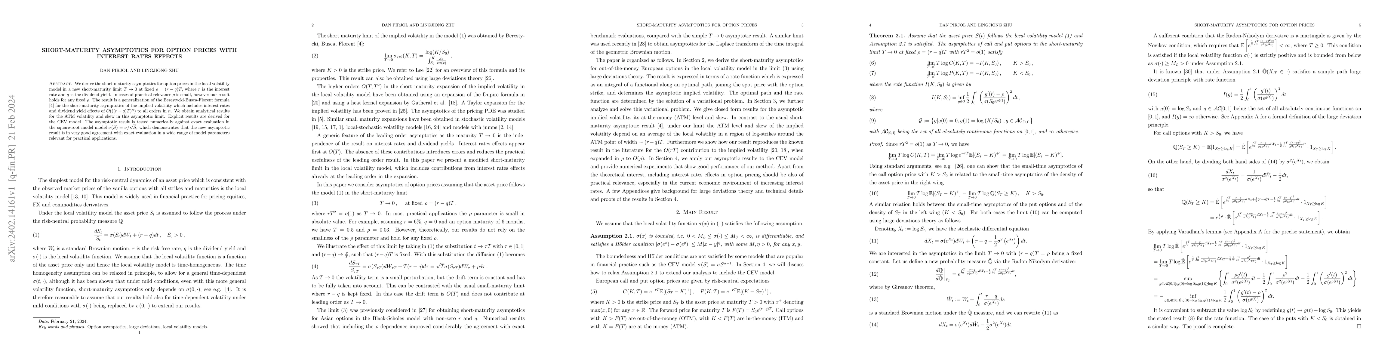 Thumbnail for Short-maturity asymptotics for option prices with interest rates effects