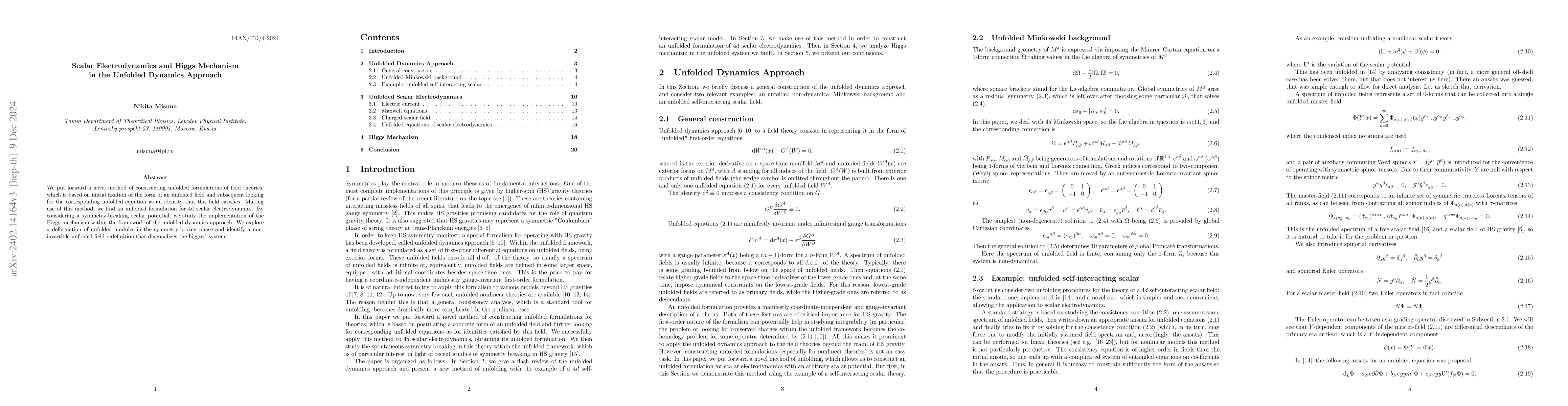 Thumbnail for Scalar Electrodynamics and Higgs Mechanism in the Unfolded Dynamics
  Approach