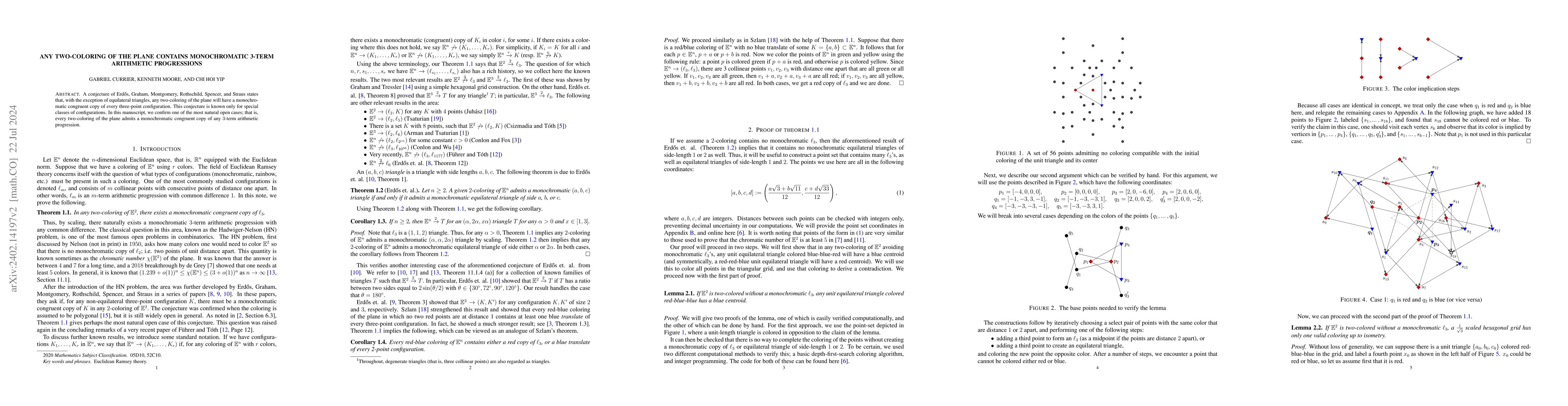 Thumbnail for Any two-coloring of the plane contains monochromatic 3-term arithmetic
  progressions