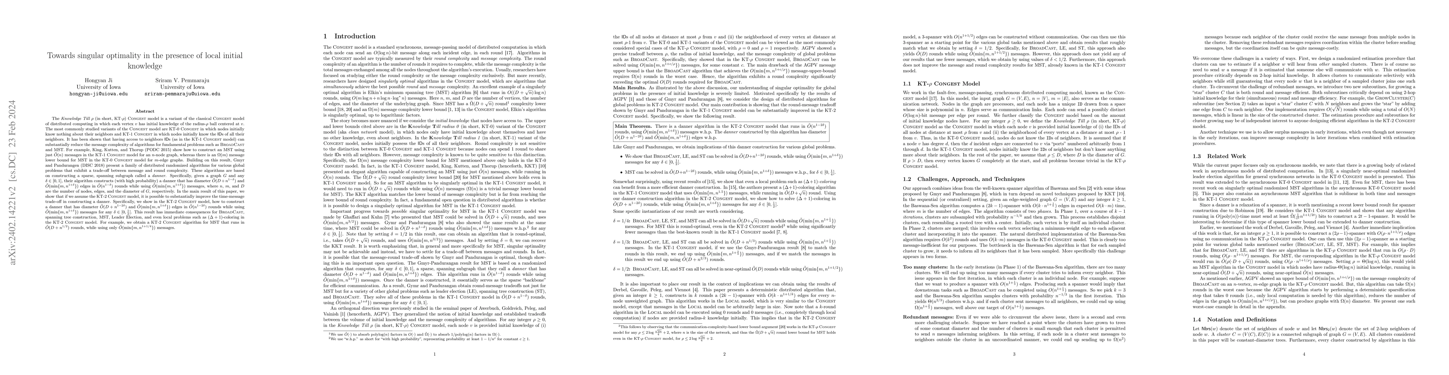Thumbnail for Towards singular optimality in the presence of local initial knowledge