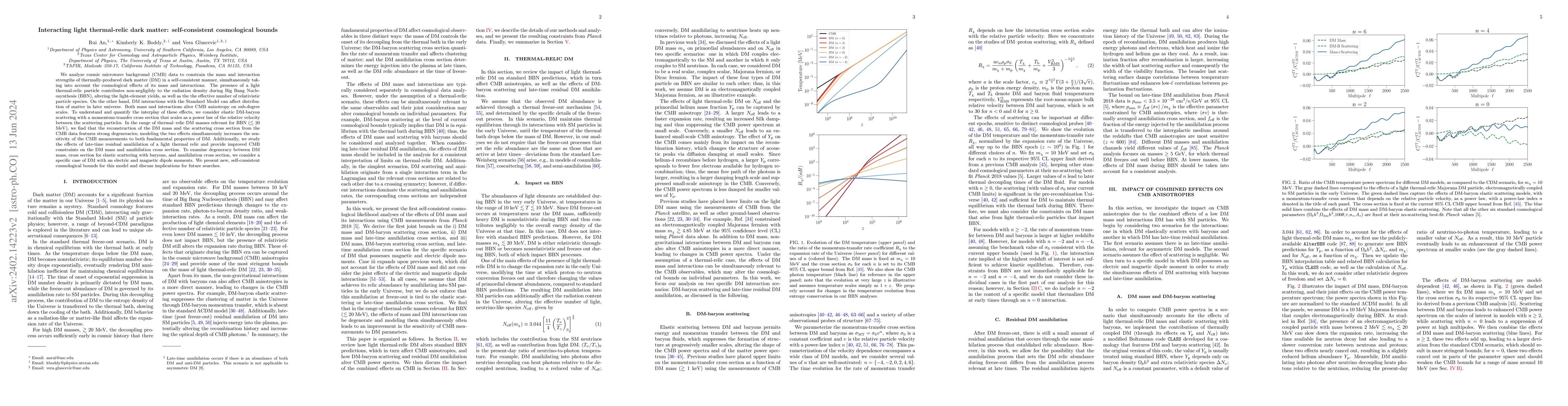 Thumbnail for Interacting light thermal-relic dark matter: self-consistent
  cosmological bounds