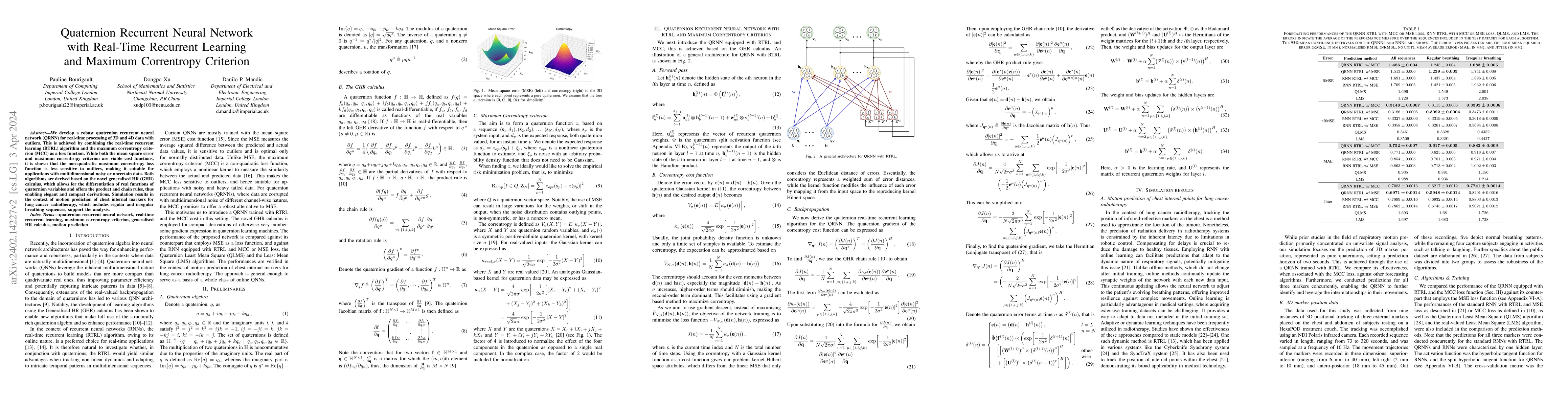 Thumbnail for Quaternion recurrent neural network with real-time recurrent learning
  and maximum correntropy criterion