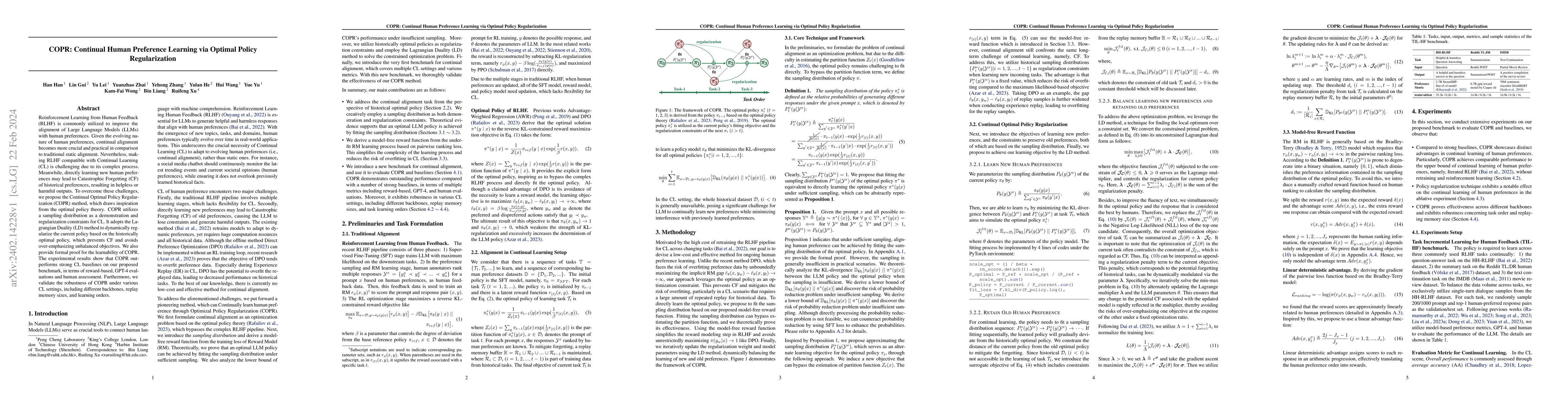 Thumbnail for COPR: Continual Human Preference Learning via Optimal Policy
  Regularization