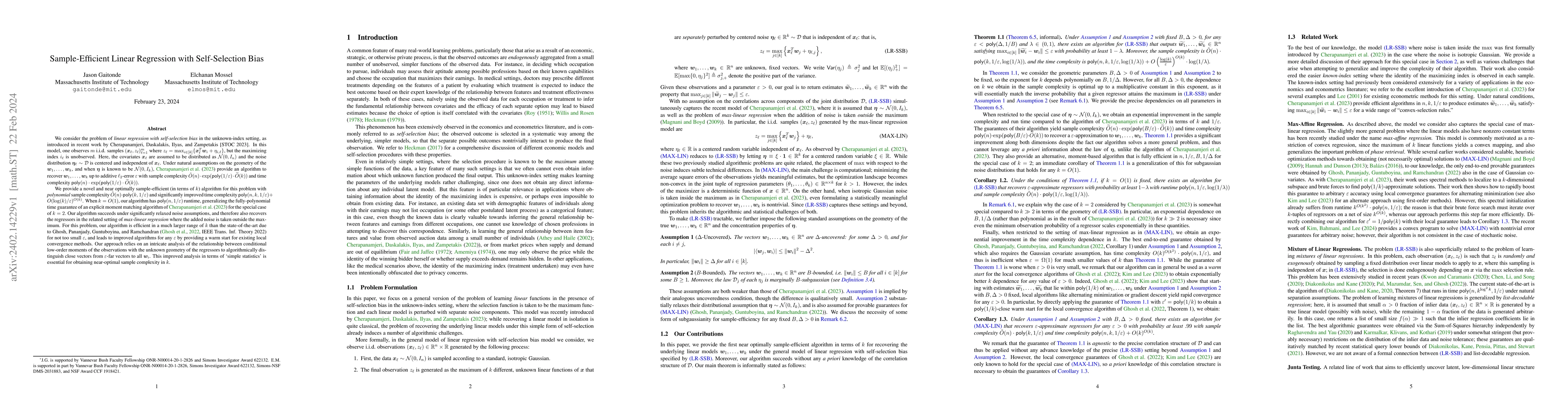 Thumbnail for Sample-Efficient Linear Regression with Self-Selection Bias