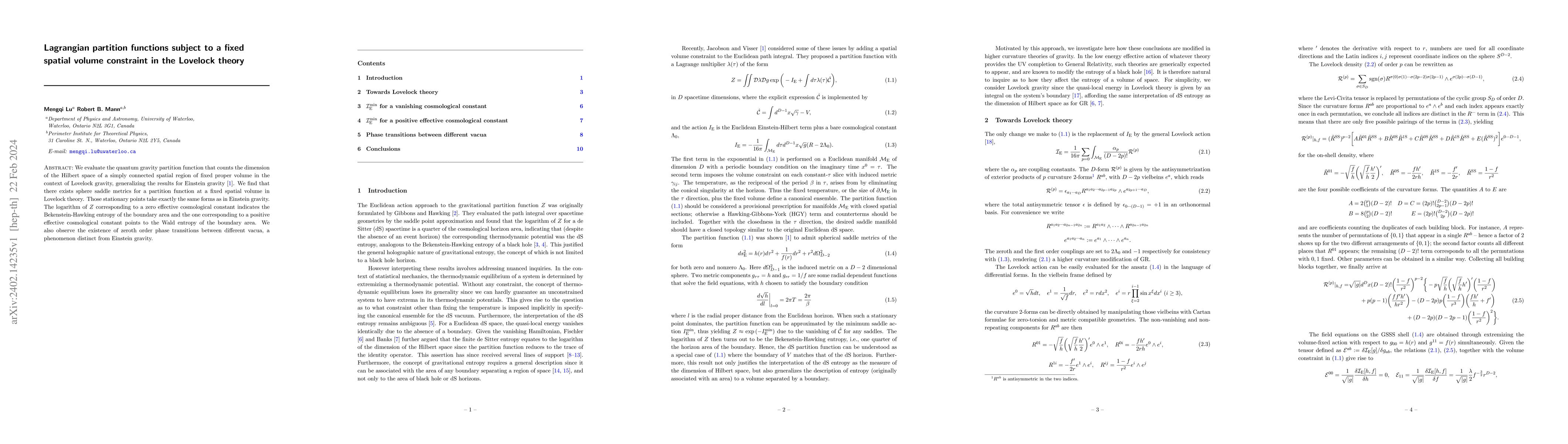 Thumbnail for Lagrangian partition functions subject to a fixed spatial volume
  constraint in the Lovelock theory