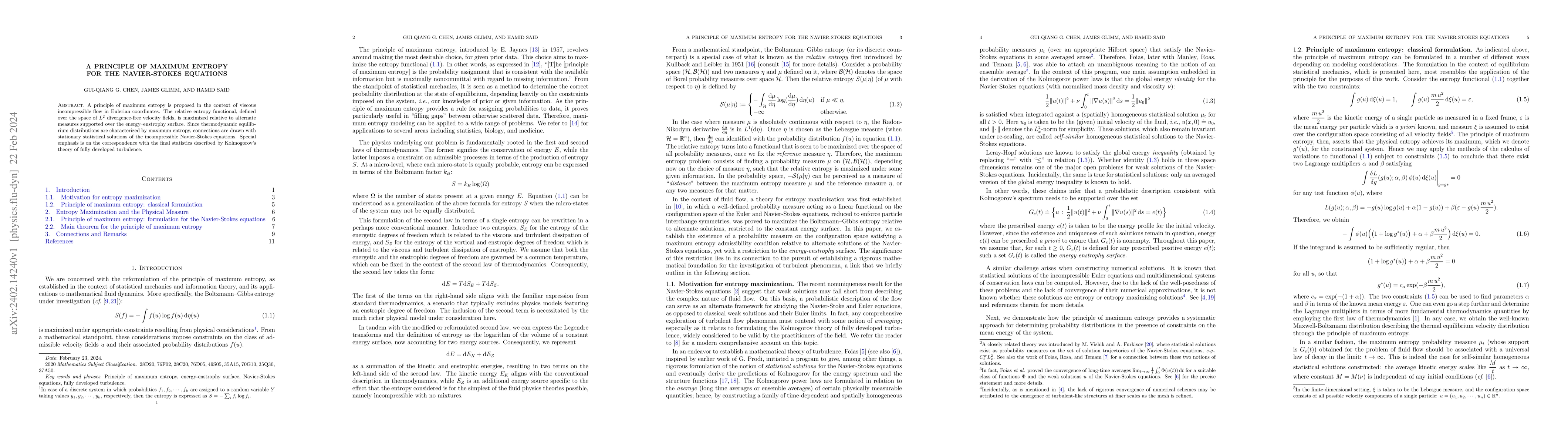 Thumbnail for A Principle of Maximum Entropy for the Navier-Stokes Equations