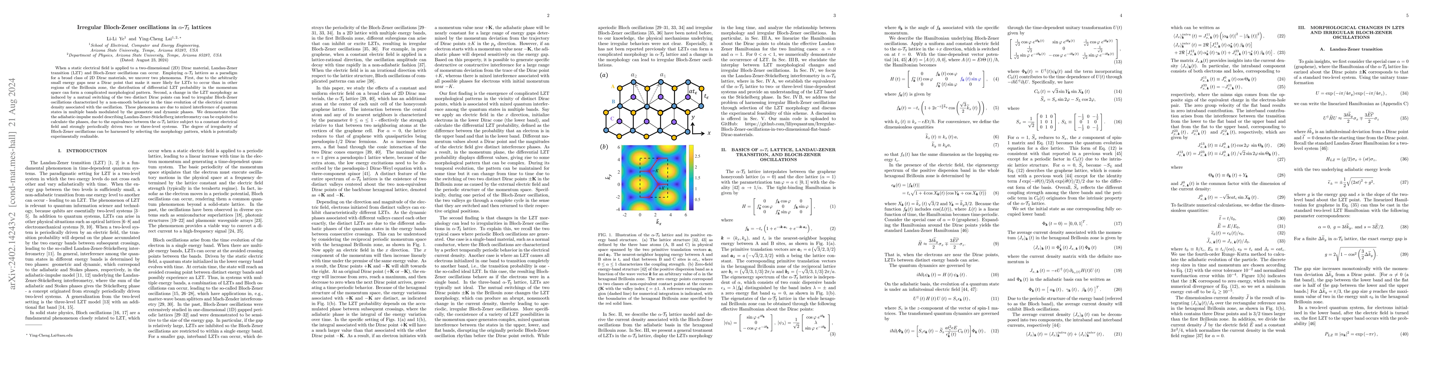 Thumbnail for Irregular Bloch Zener oscillations in two-dimensional flat-band Dirac
  materials