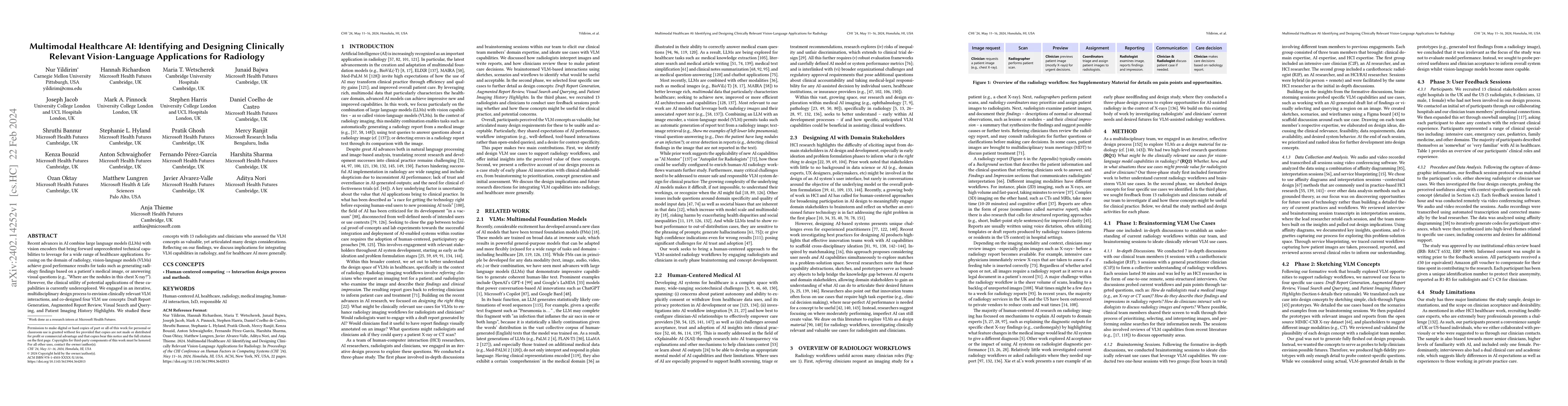 Thumbnail for Multimodal Healthcare AI: Identifying and Designing Clinically Relevant
  Vision-Language Applications for Radiology