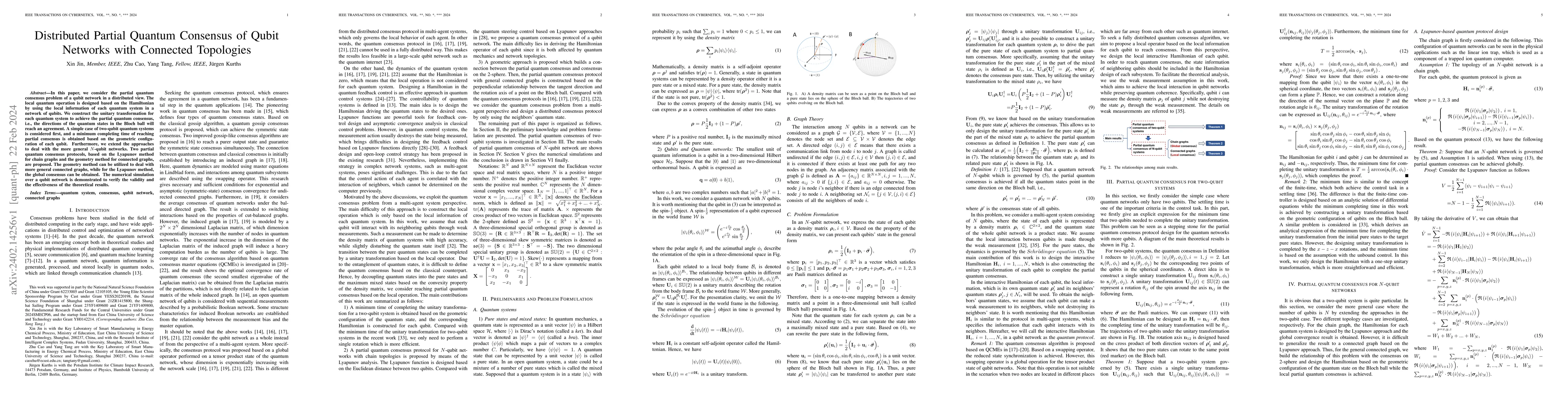 Thumbnail for Distributed Partial Quantum Consensus of Qubit Networks with Connected
  Topologies