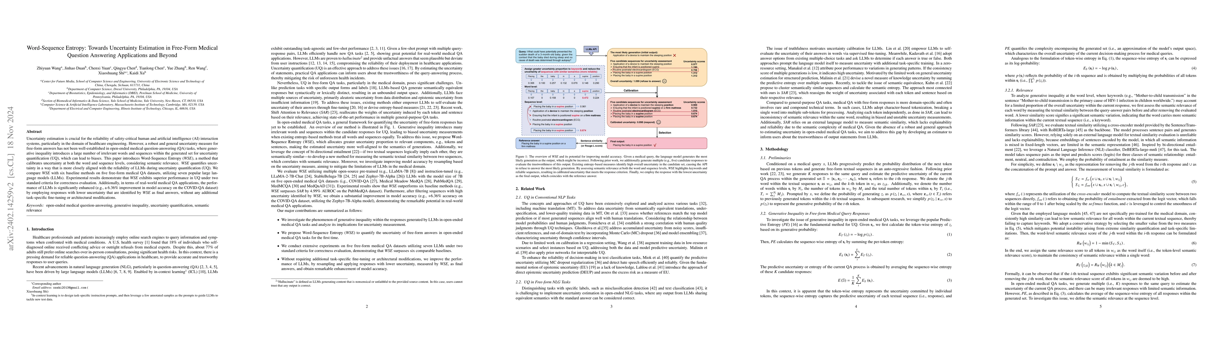 Thumbnail for Word-Sequence Entropy: Towards Uncertainty Estimation in Free-Form
  Medical Question Answering Applications and Beyond