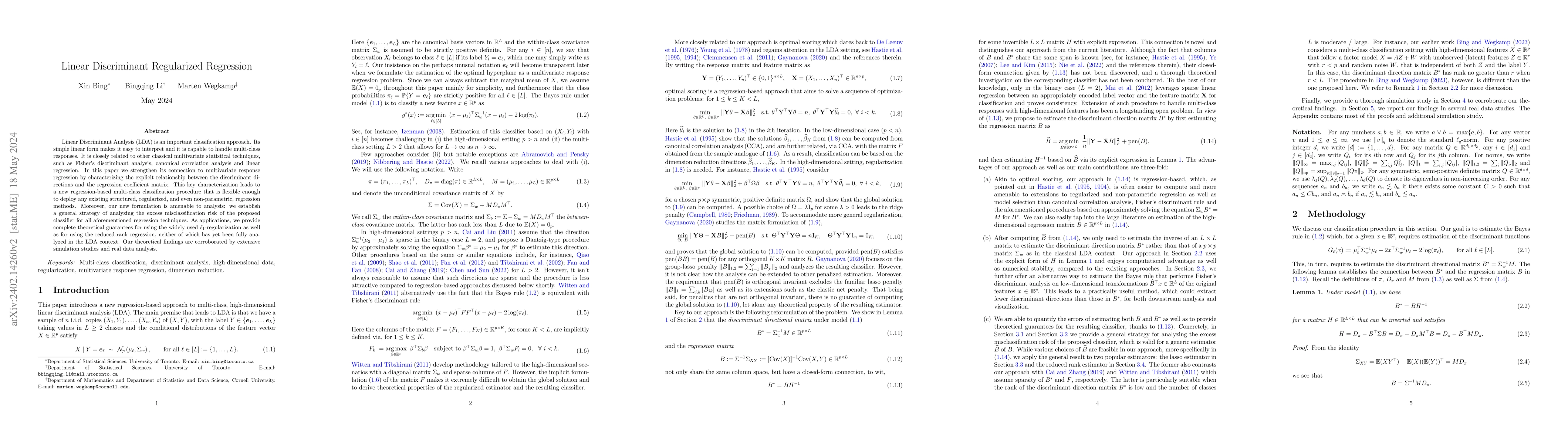 Thumbnail for Linear Discriminant Regularized Regression