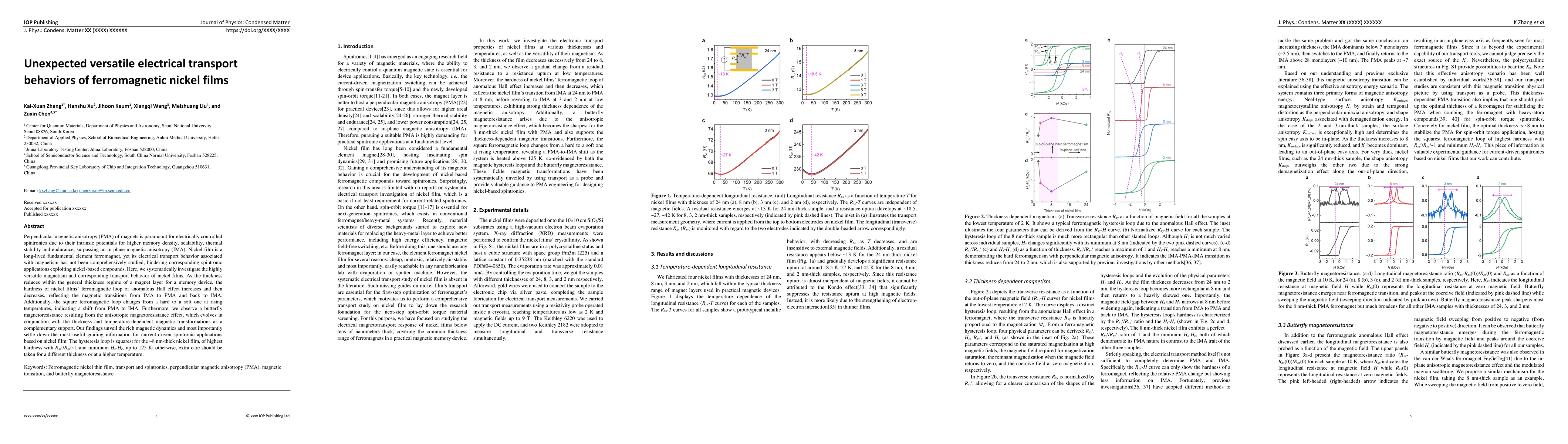 Thumbnail for Unexpected versatile electrical transport behaviors of ferromagnetic
  nickel films