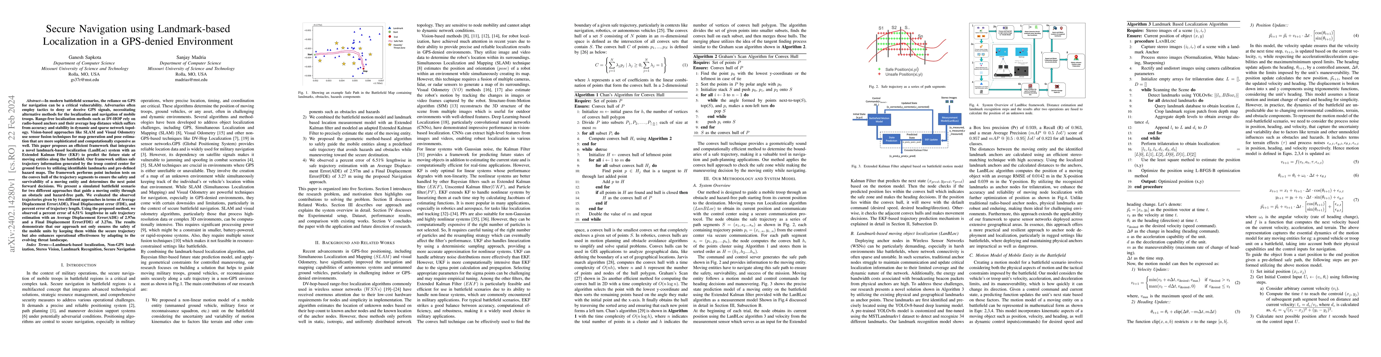 Thumbnail for Secure Navigation using Landmark-based Localization in a GPS-denied
  Environment