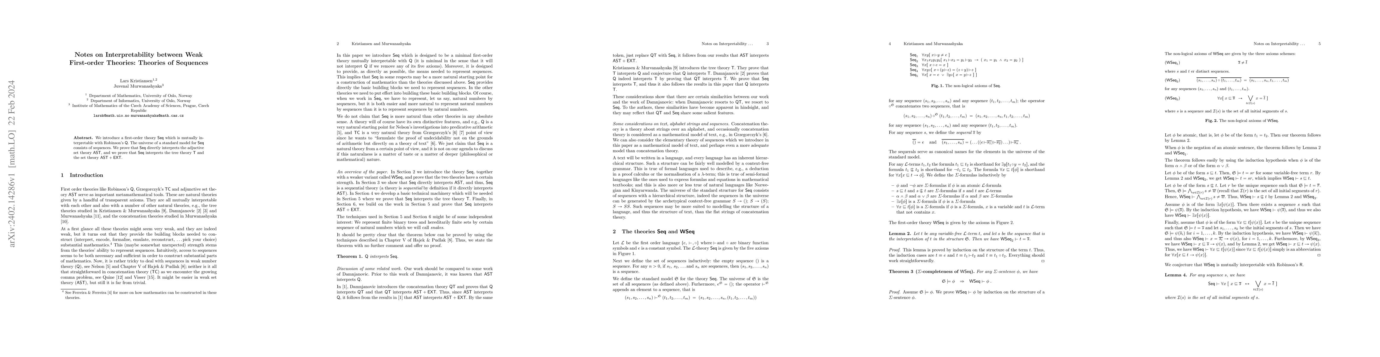 Thumbnail for Notes on Interpretability between Weak First-order Theories: Theories of
  Sequences