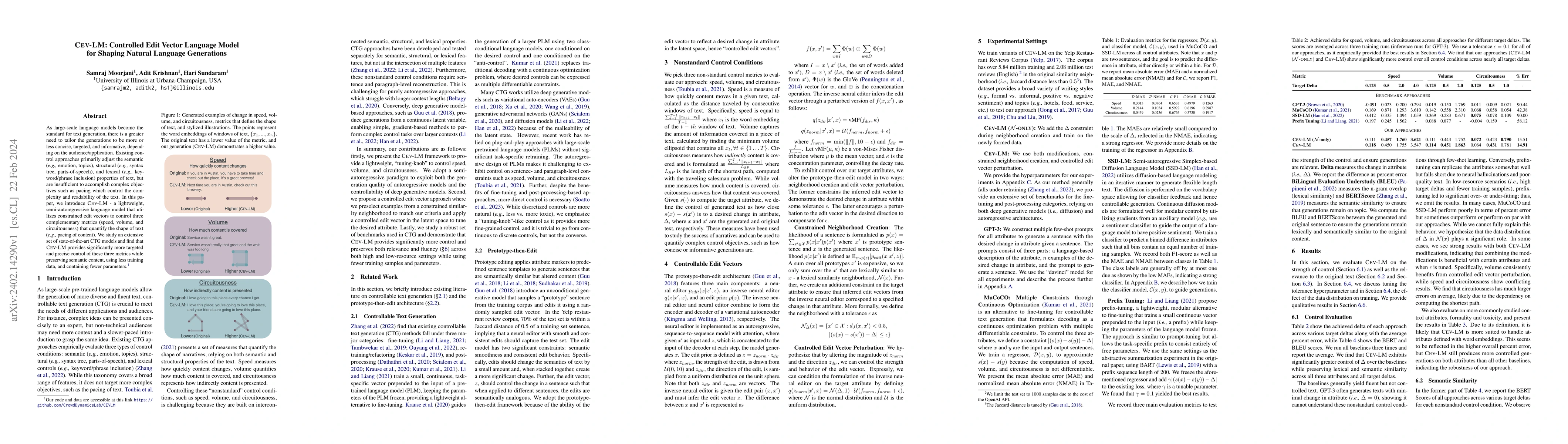 Thumbnail for CEV-LM: Controlled Edit Vector Language Model for Shaping Natural
  Language Generations