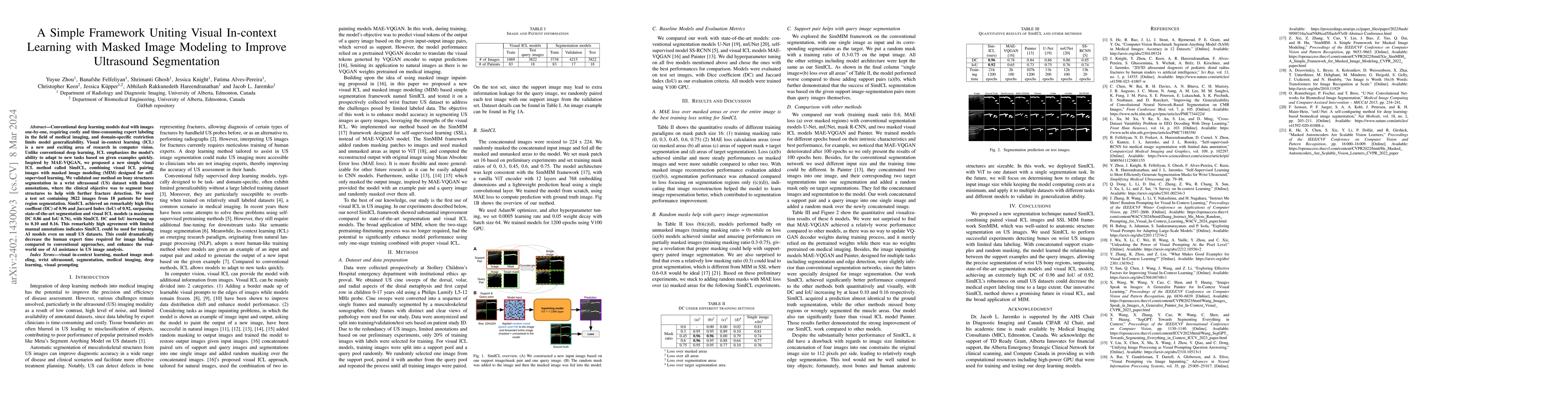 Thumbnail for A Simple Framework Uniting Visual In-context Learning with Masked Image
  Modeling to Improve Ultrasound Segmentation