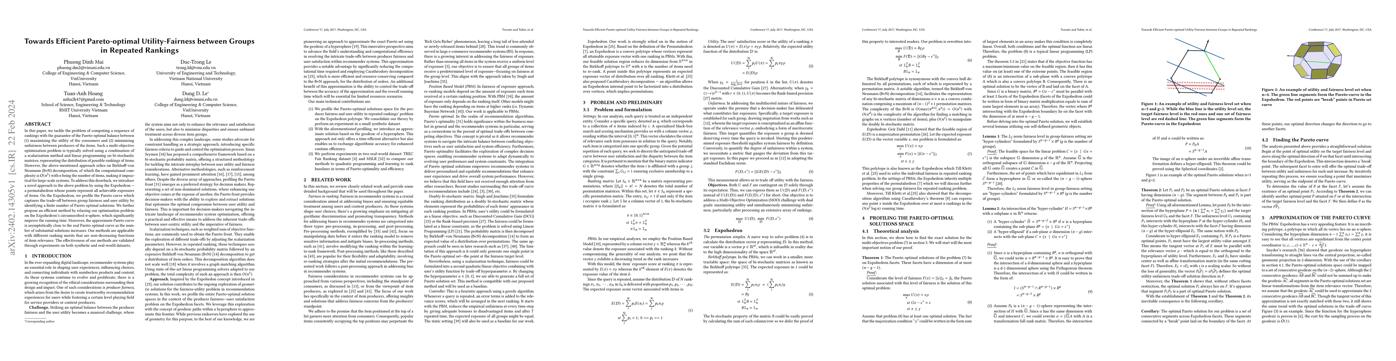 Thumbnail for Towards Efficient Pareto-optimal Utility-Fairness between Groups in
  Repeated Rankings