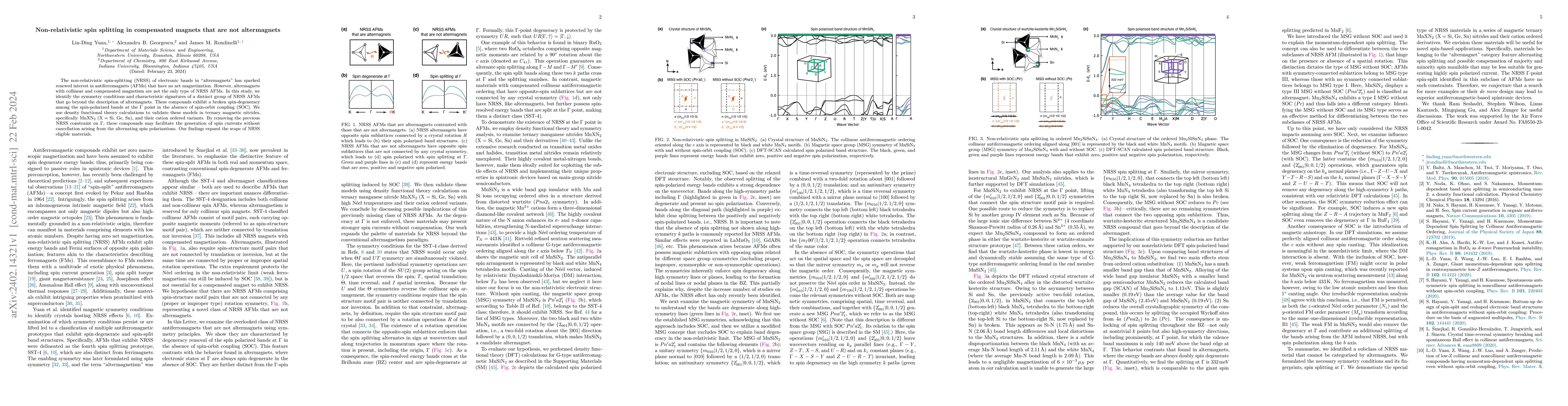 Thumbnail for Non-relativistic spin splitting in compensated magnets that are not
  altermagnets