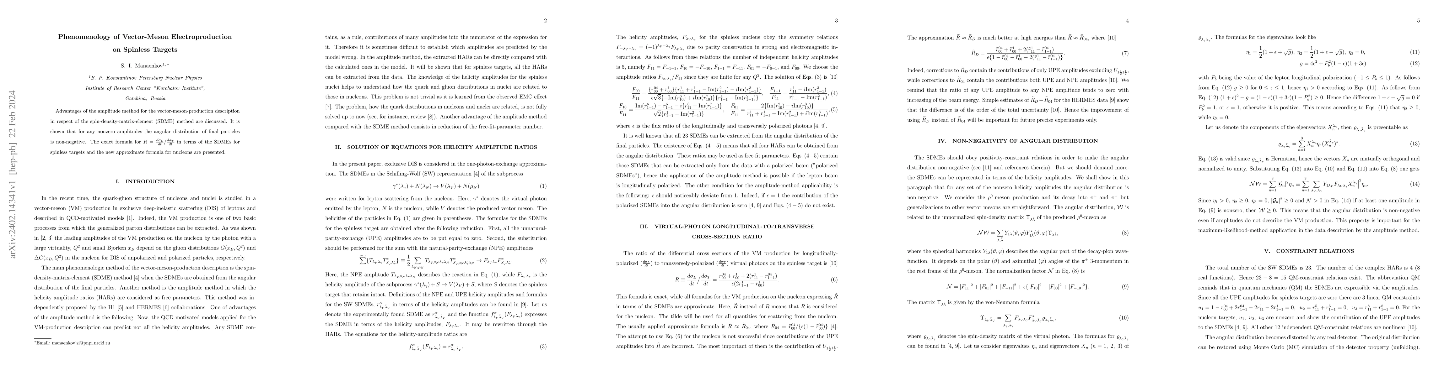 Thumbnail for Phenomenology of vector-meson electroproduction on spinless targets