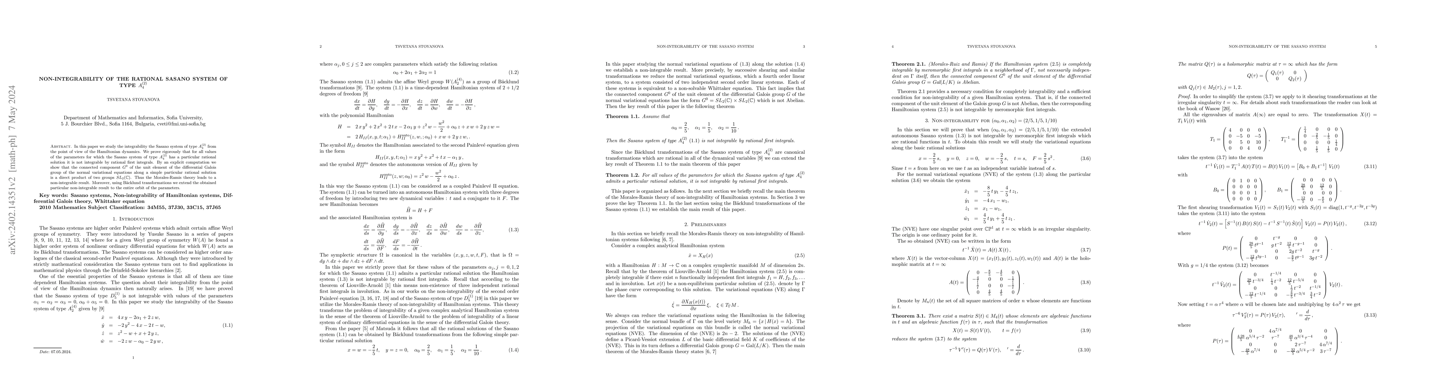 Thumbnail for Non-integrability of the rational Sasano system of type $A^{(2)}_4$