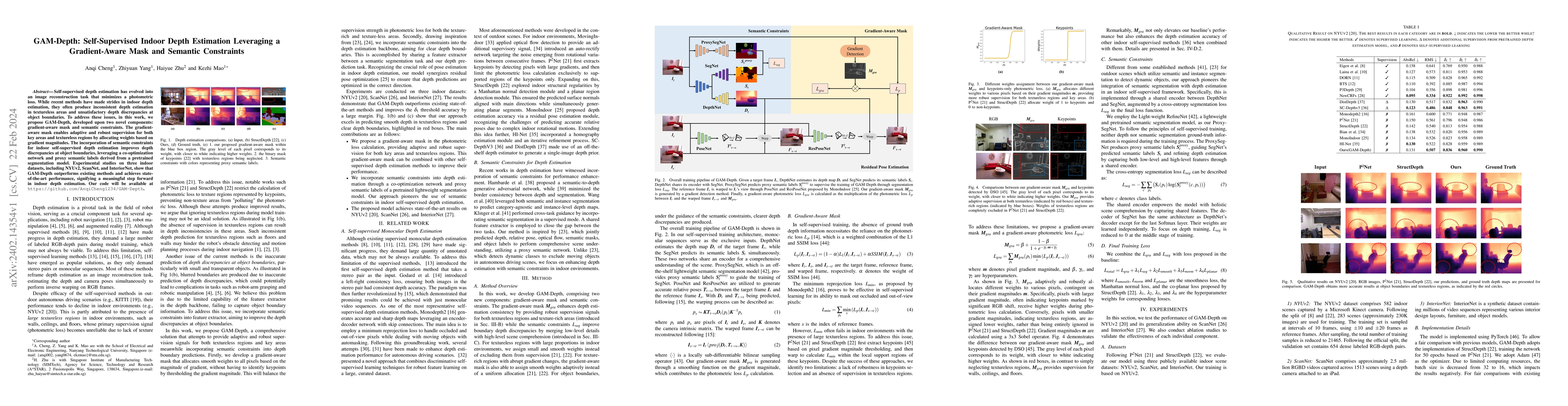 Thumbnail for GAM-Depth: Self-Supervised Indoor Depth Estimation Leveraging a
  Gradient-Aware Mask and Semantic Constraints