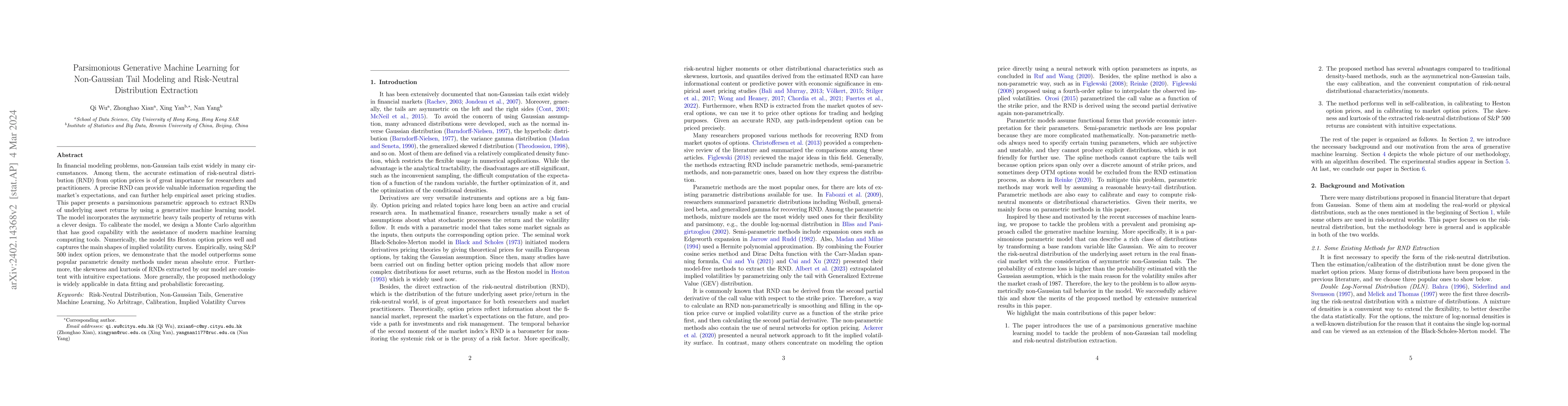 Thumbnail for Parsimonious Generative Machine Learning for Non-Gaussian Tail Modeling
  and Risk-Neutral Distribution Extraction