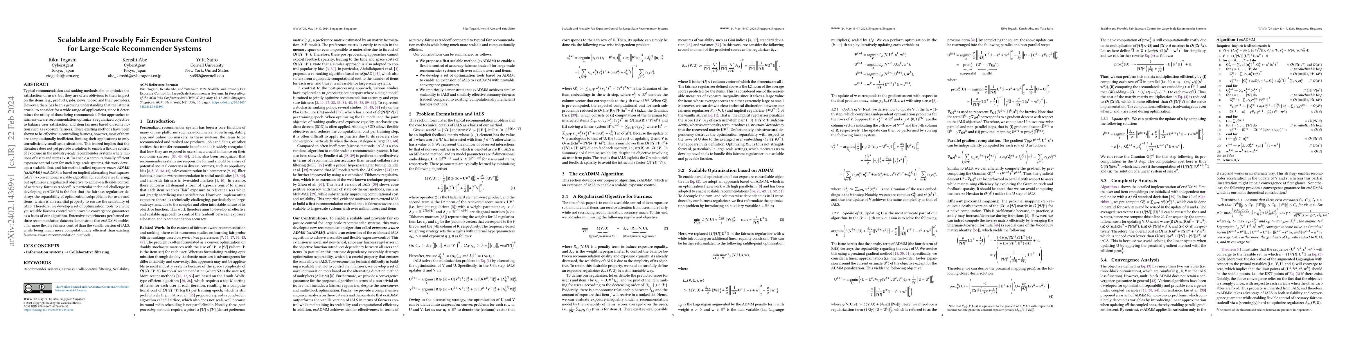 Thumbnail for Scalable and Provably Fair Exposure Control for Large-Scale Recommender
  Systems