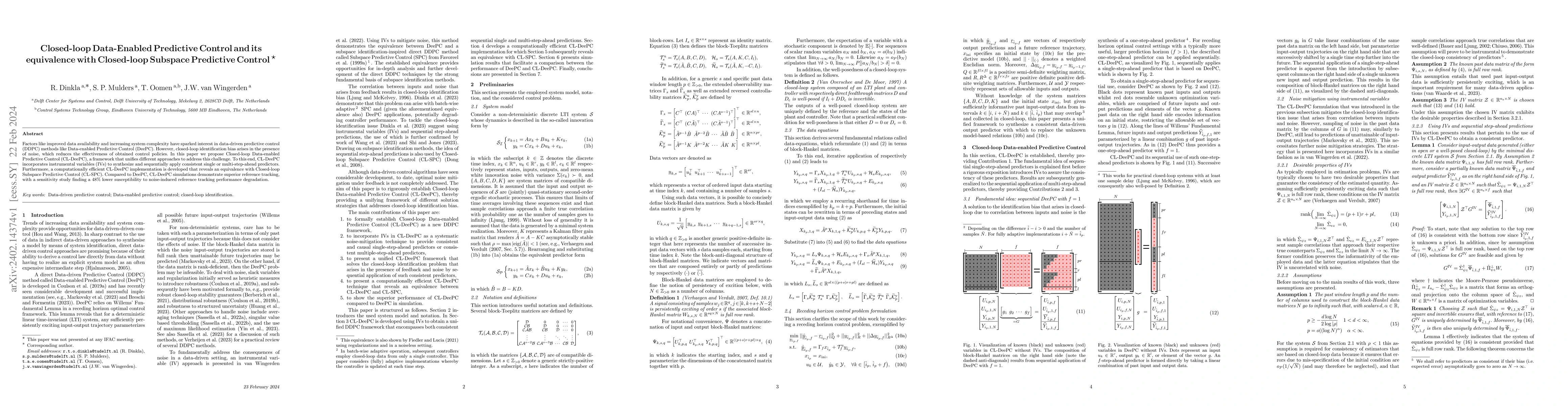 Thumbnail for Closed-loop Data-Enabled Predictive Control and its equivalence with
  Closed-loop Subspace Predictive Control