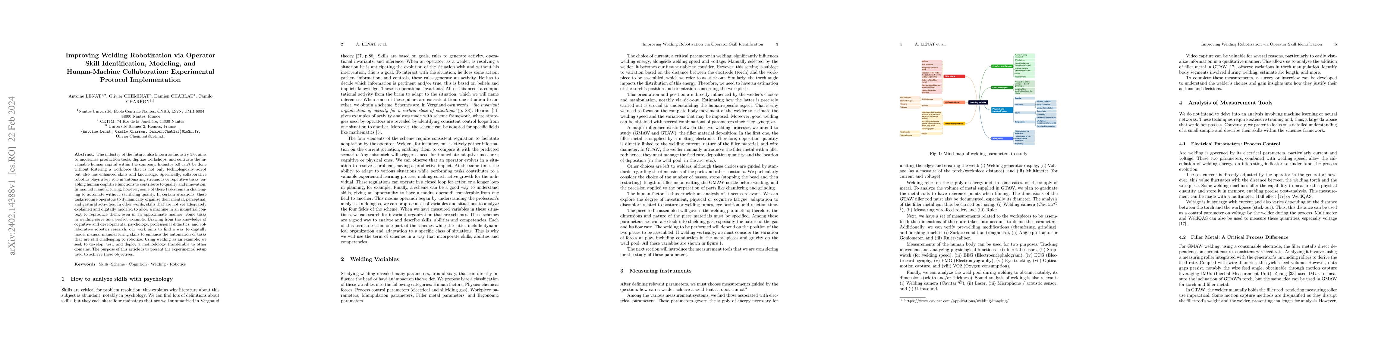 Thumbnail for Improving Welding Robotization via Operator Skill Identification,
  Modeling, and Human-Machine Collaboration: Experimental Protocol
  Implementation