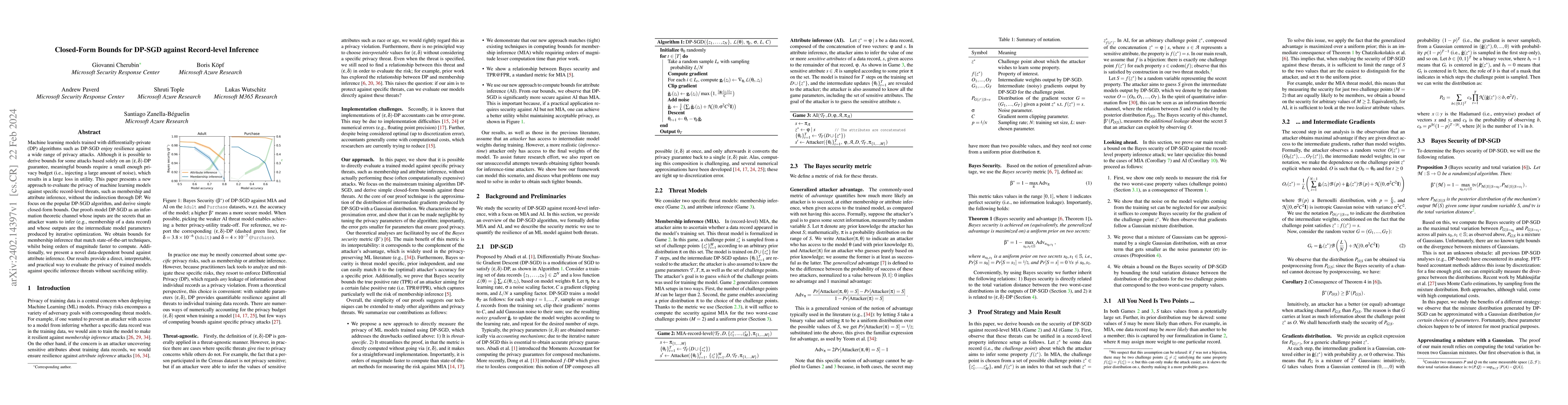 Thumbnail for Closed-Form Bounds for DP-SGD against Record-level Inference