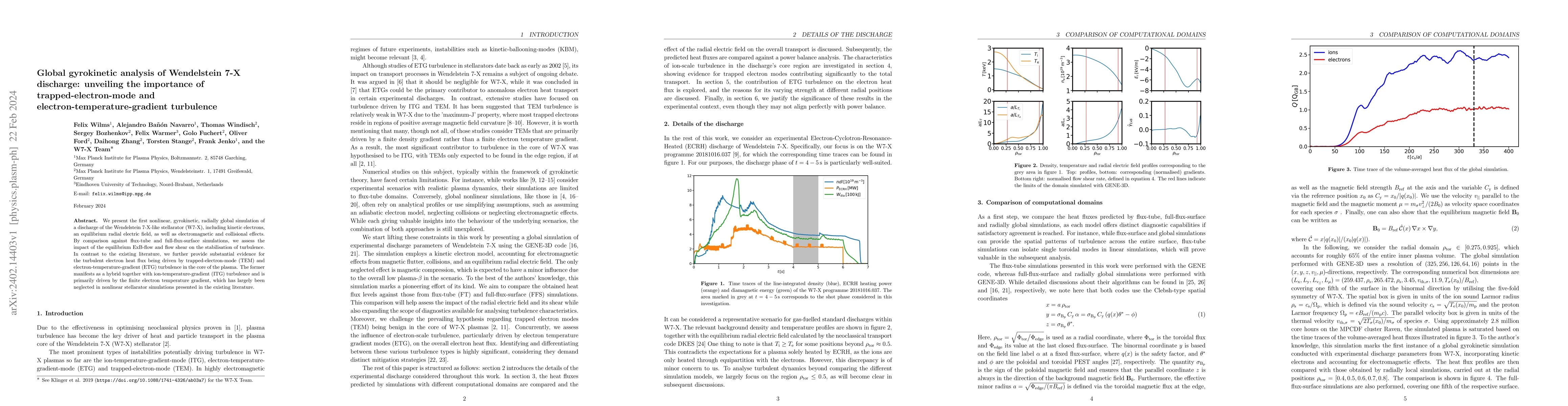 Thumbnail for Global gyrokinetic analysis of Wendelstein 7-X discharge: unveiling the
  importance of trapped-electron-mode and electron-temperature-gradient
  turbulence