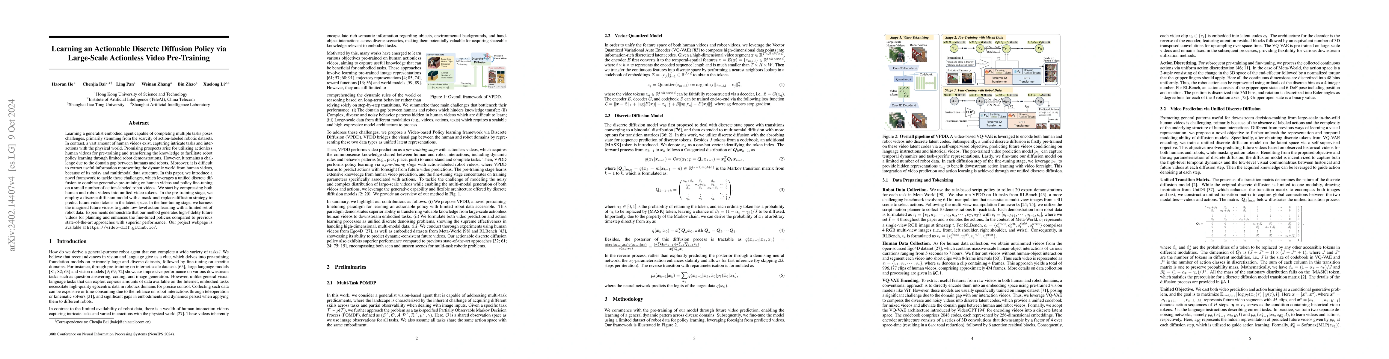 Thumbnail for Large-Scale Actionless Video Pre-Training via Discrete Diffusion for
  Efficient Policy Learning
