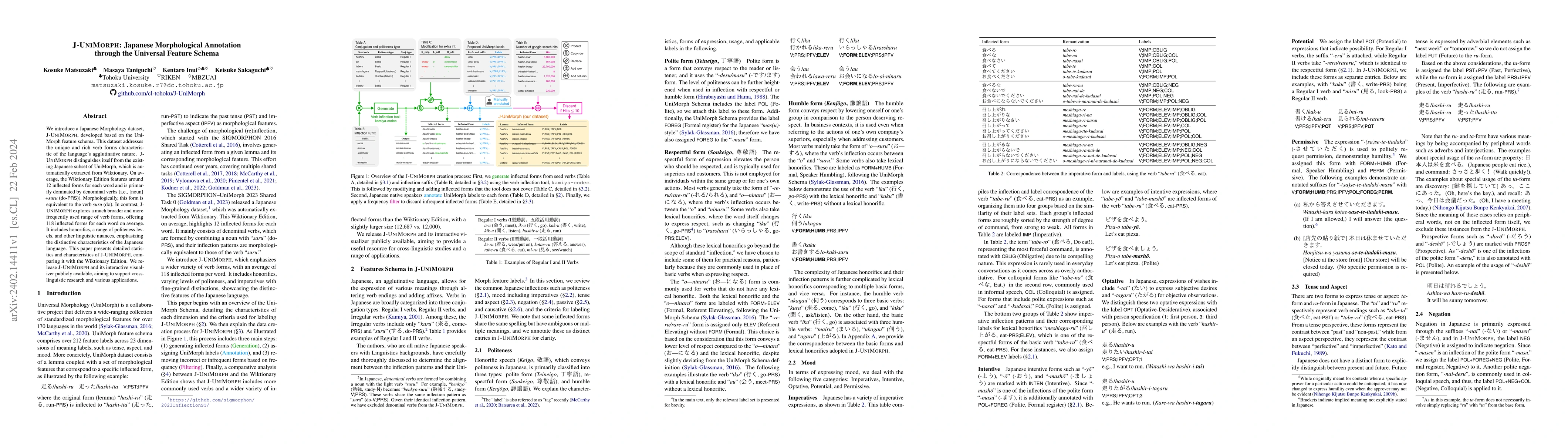 Thumbnail for J-UniMorph: Japanese Morphological Annotation through the Universal
  Feature Schema