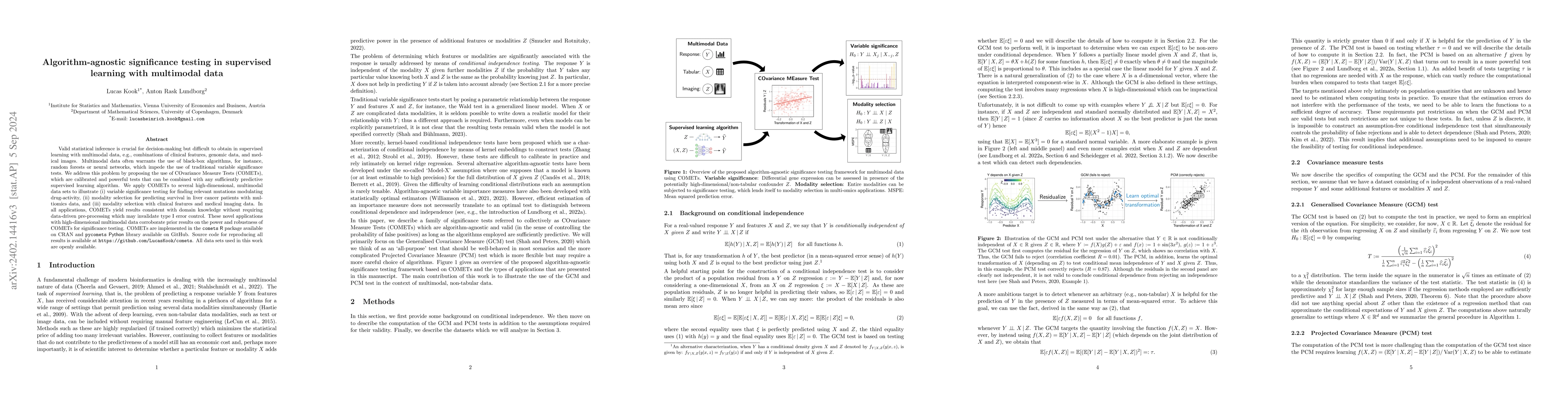 Thumbnail for Algorithm-agnostic significance testing in supervised learning with
  multimodal data