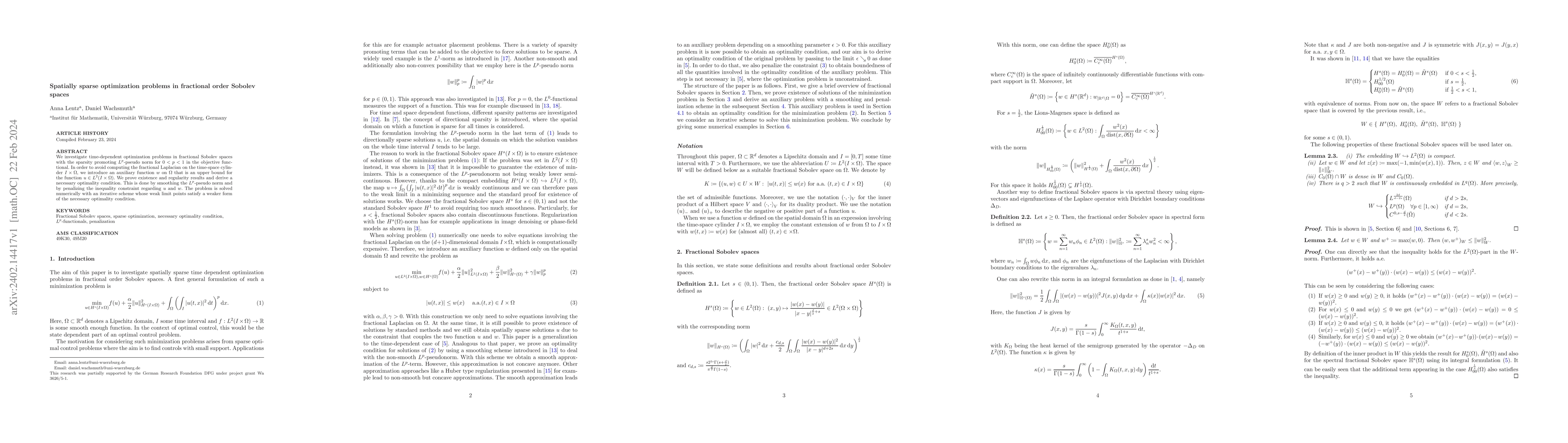 Thumbnail for Spatially sparse optimization problems in fractional order Sobolev
  spaces