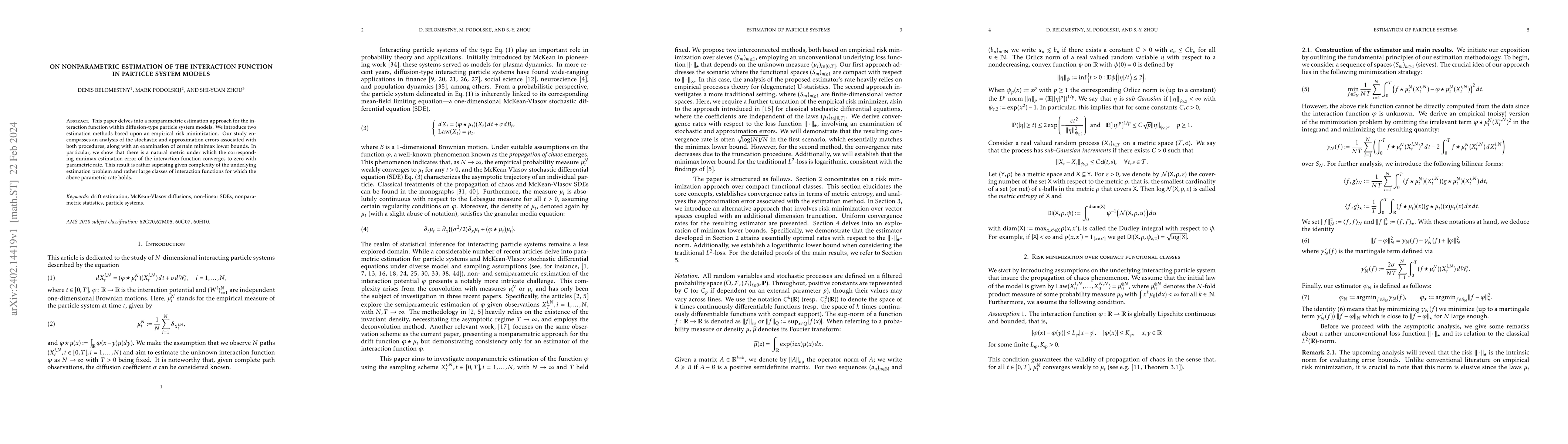 Thumbnail for On nonparametric estimation of the interaction function in particle
  system models
