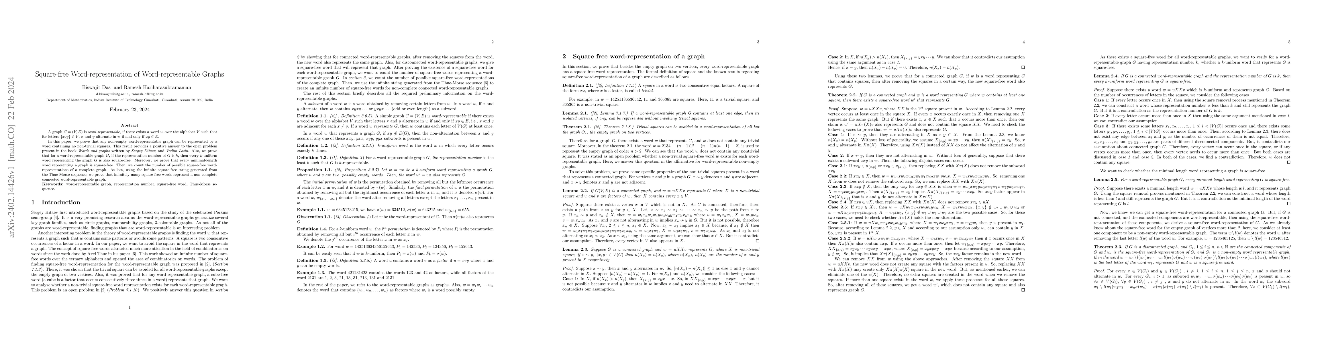 Thumbnail for Square-free Word-representation of Word-representable Graphs