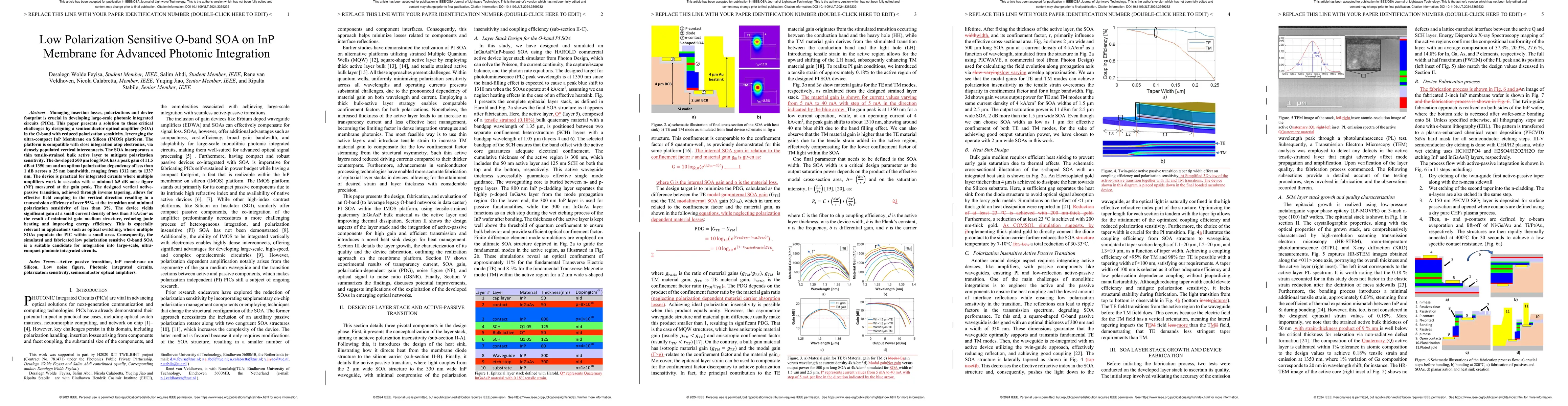 Thumbnail for Low Polarization Sensitive O-band SOA on InP Membrane for Advanced
  Photonic Integration