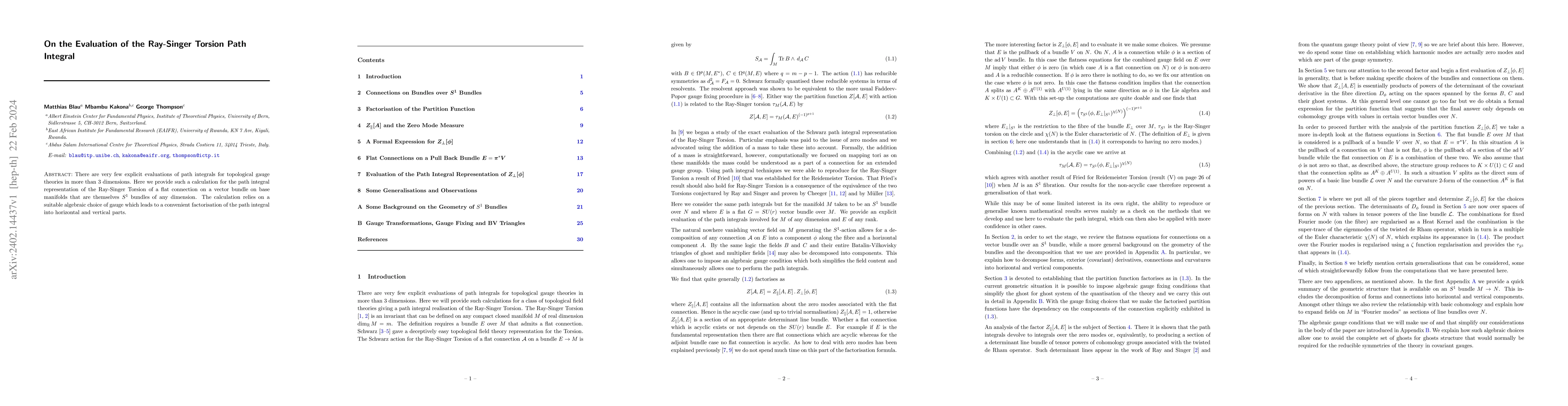 Thumbnail for On the Evaluation of the Ray-Singer Torsion Path Integral