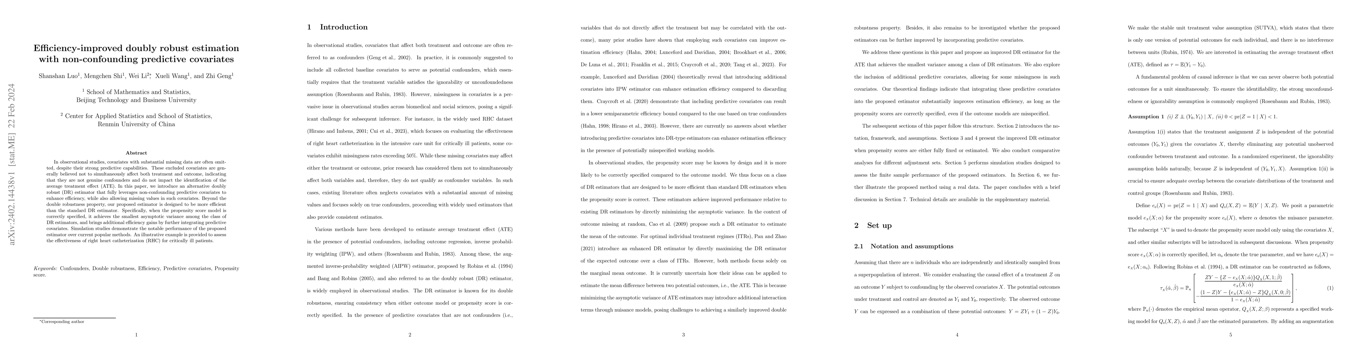 Thumbnail for Efficiency-improved doubly robust estimation with non-confounding
  predictive covariates