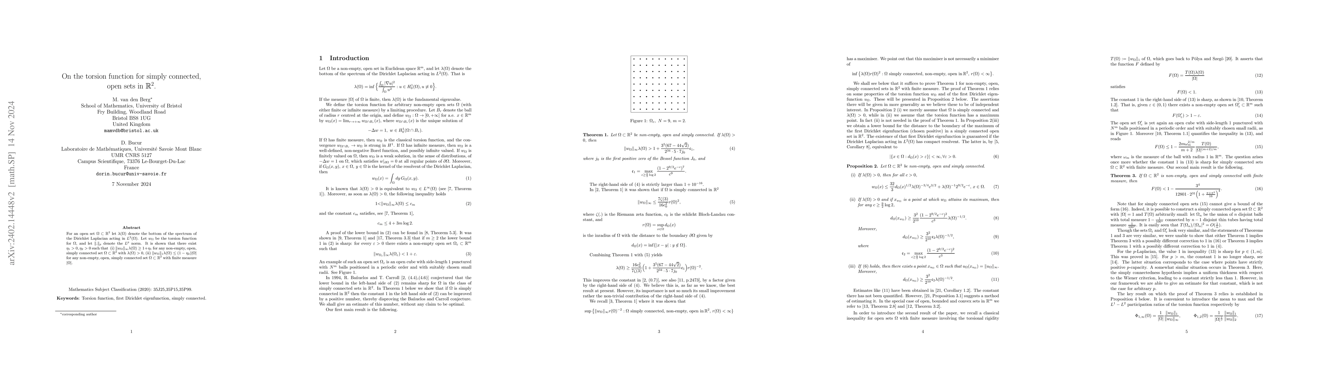 Thumbnail for On the torsion function for simply connected, open sets in $\R^2$