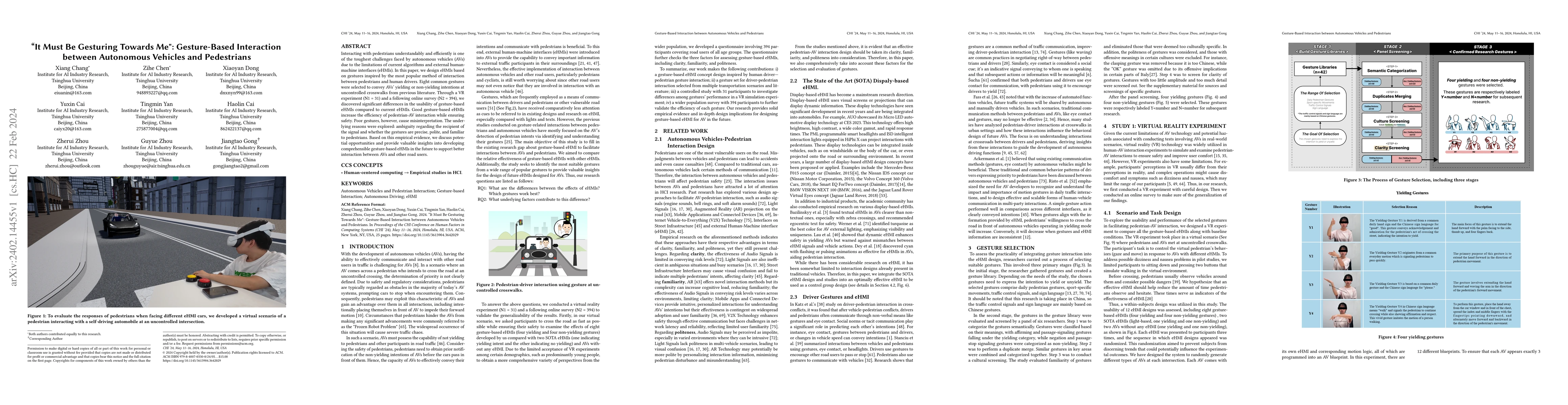 Thumbnail for "It Must Be Gesturing Towards Me": Gesture-Based Interaction between
  Autonomous Vehicles and Pedestrians