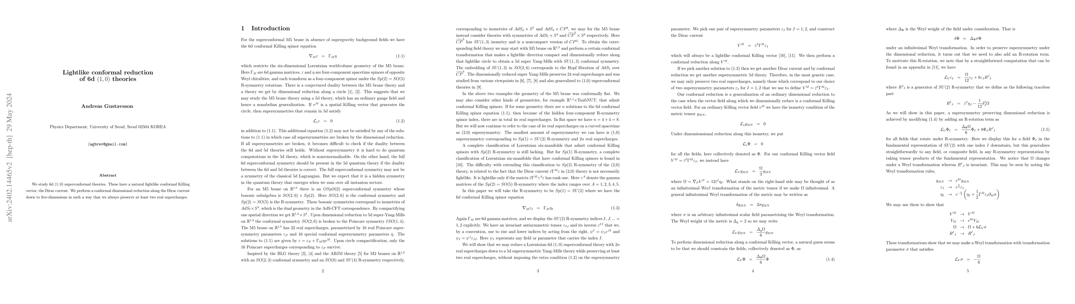 Thumbnail for Lightlike conformal reduction of 6d $(1,0)$ theories