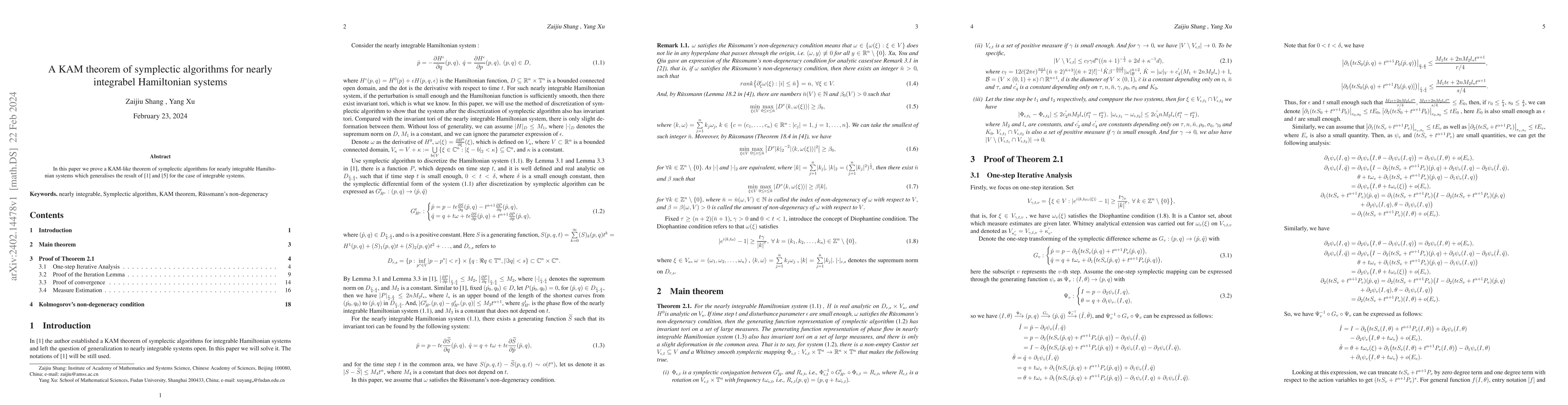 Thumbnail for A KAM theorem of symplectic algorithms for nearly integrabel Hamiltonian
  systems