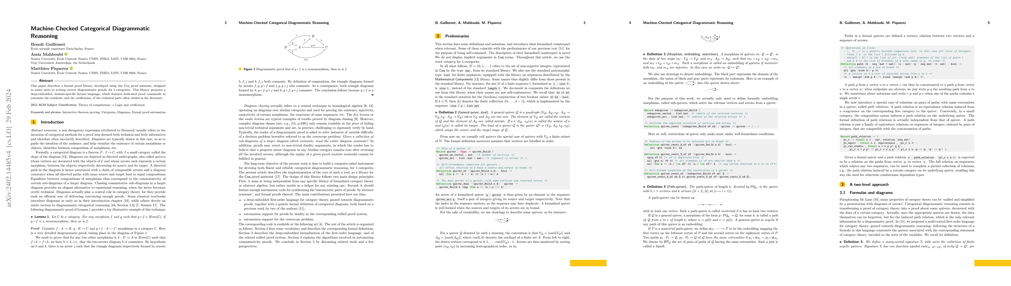 Thumbnail for Machine-Checked Categorical Diagrammatic Reasoning