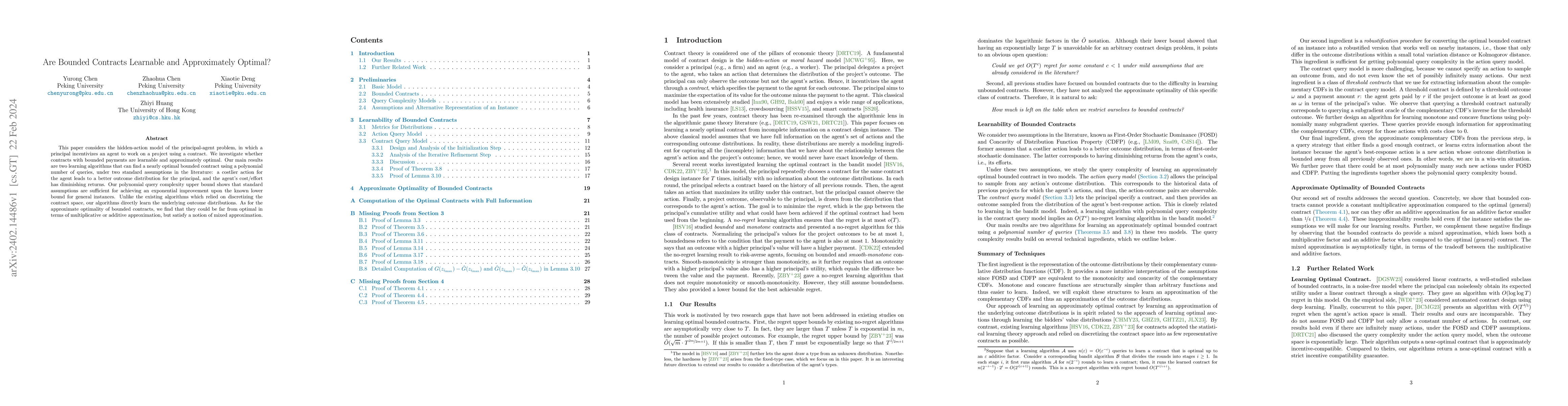 Thumbnail for Are Bounded Contracts Learnable and Approximately Optimal?