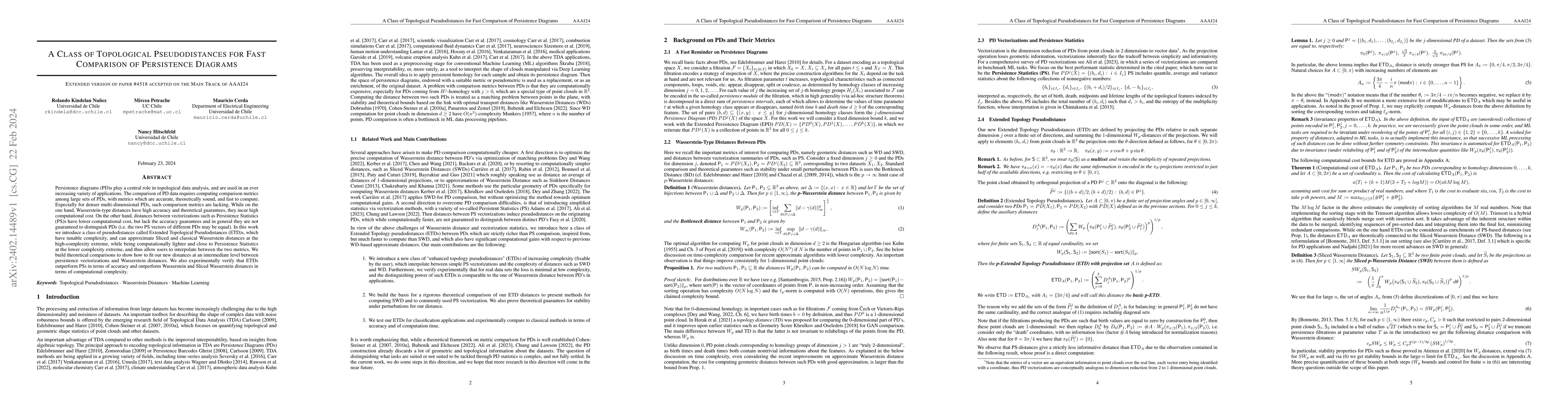 Thumbnail for A Class of Topological Pseudodistances for Fast Comparison of
  Persistence Diagrams