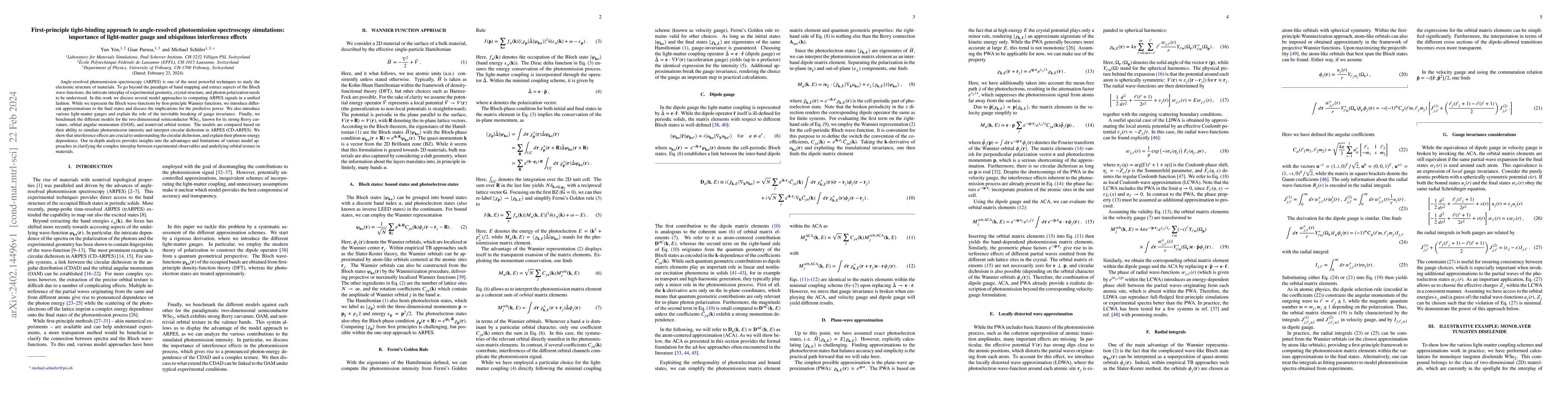 Thumbnail for First-principle tight-binding approach to angle-resolved photoemission
  spectroscopy simulations: importance of light-matter gauge and ubiquitous
  interference effects