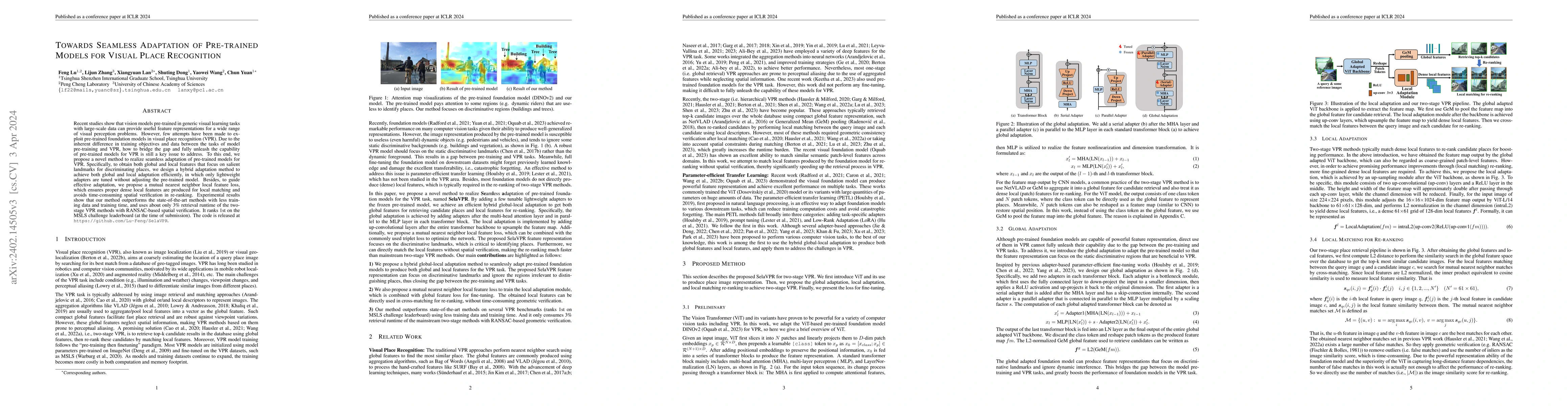 Thumbnail for Towards Seamless Adaptation of Pre-trained Models for Visual Place
  Recognition